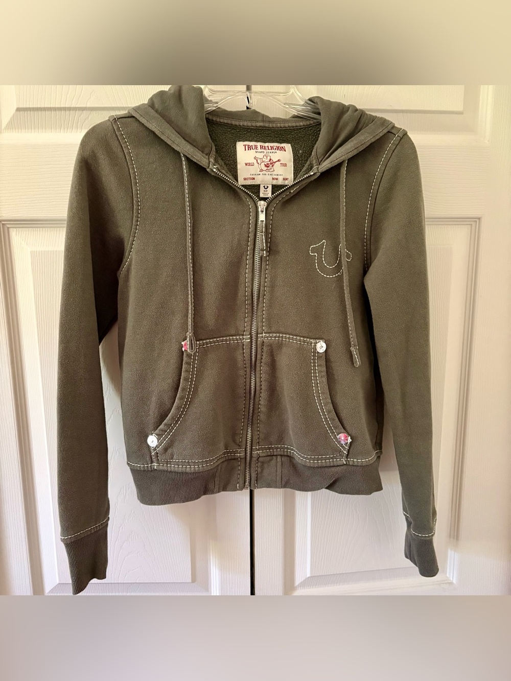 True Religion Olive Green Zip-Up Hoodie Juniors Small